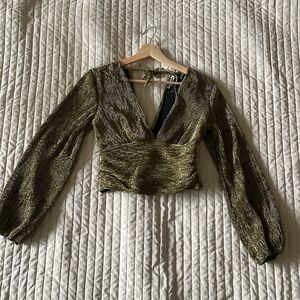 - m e t a l l i c  b l o u s e - deep golden with black fabric woven in between